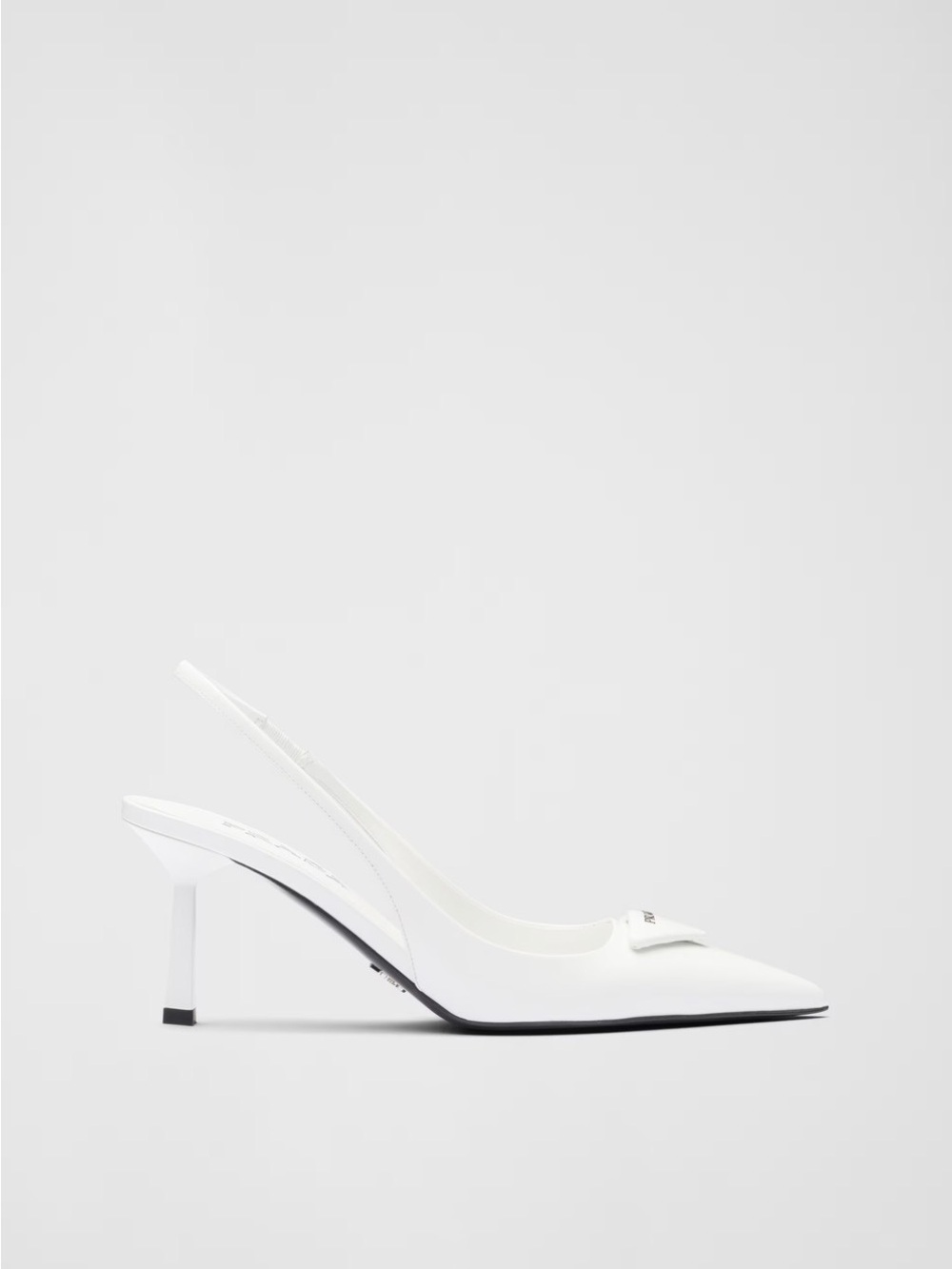 Prada White Pointed Slingback Pumps with Logo Detail - Picture 4 of 6
